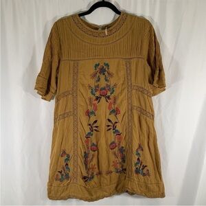 Free people yellow embroidery dress colorful